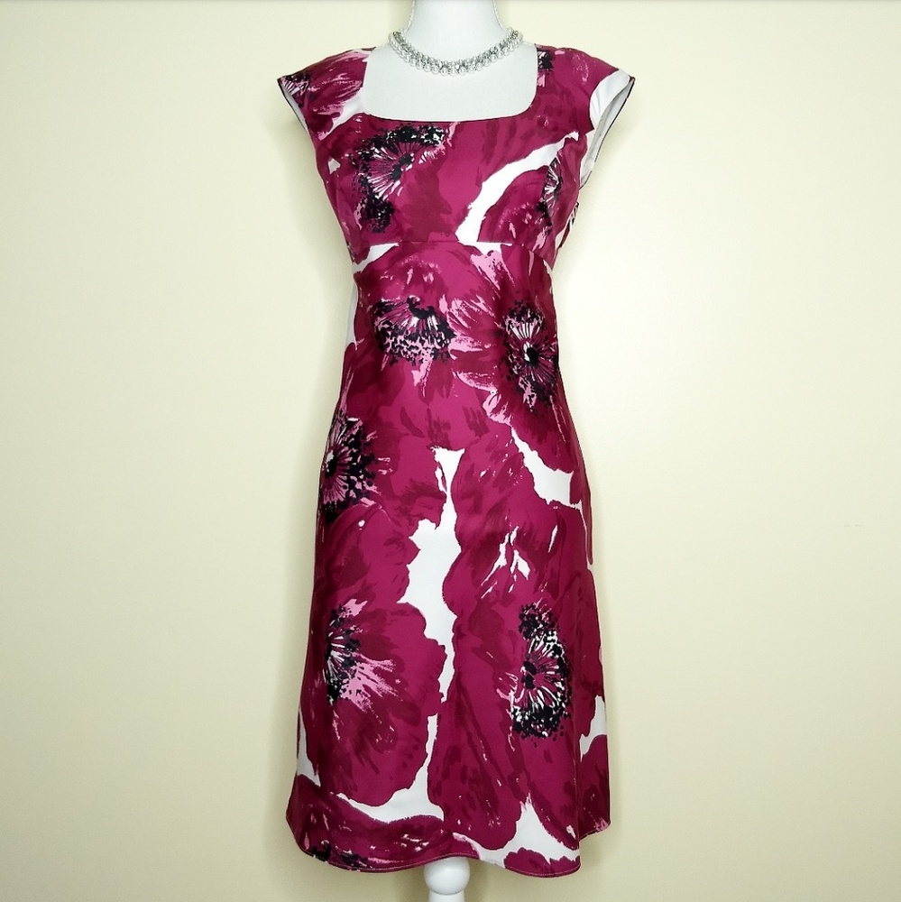 Ann Taylor Purple Black White Poppy Floral Dress